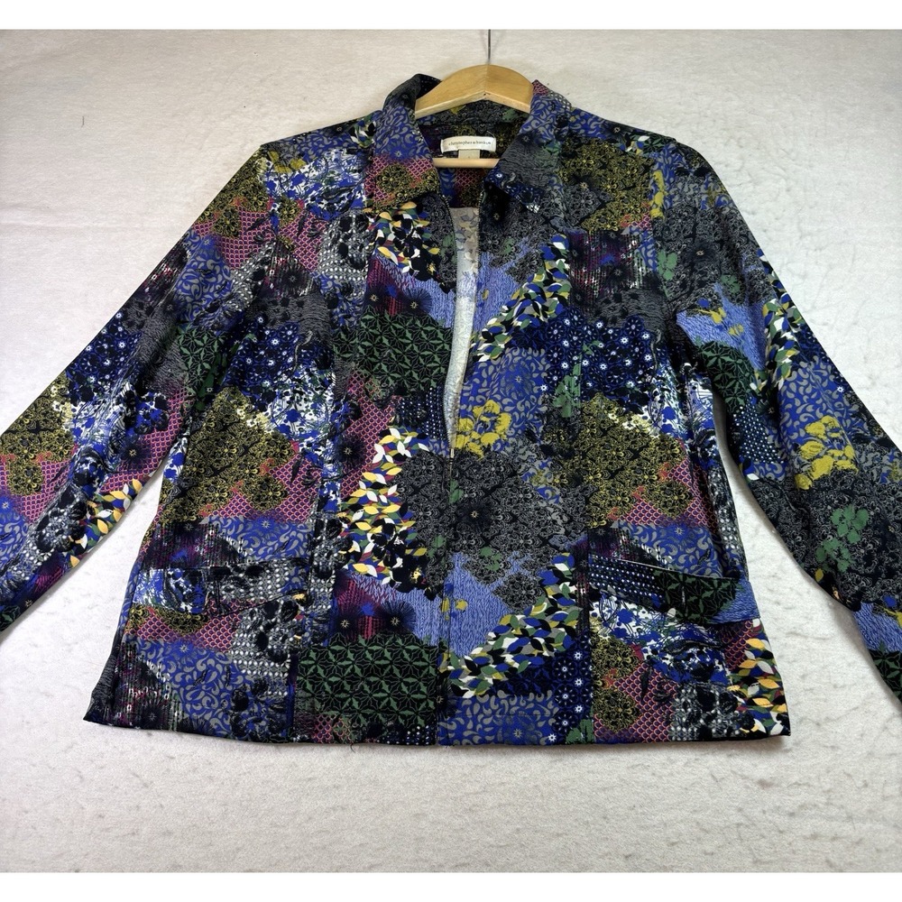Christopher and Banks Women's L Zip Front Jacket Muti Colored Floral Cottagecore